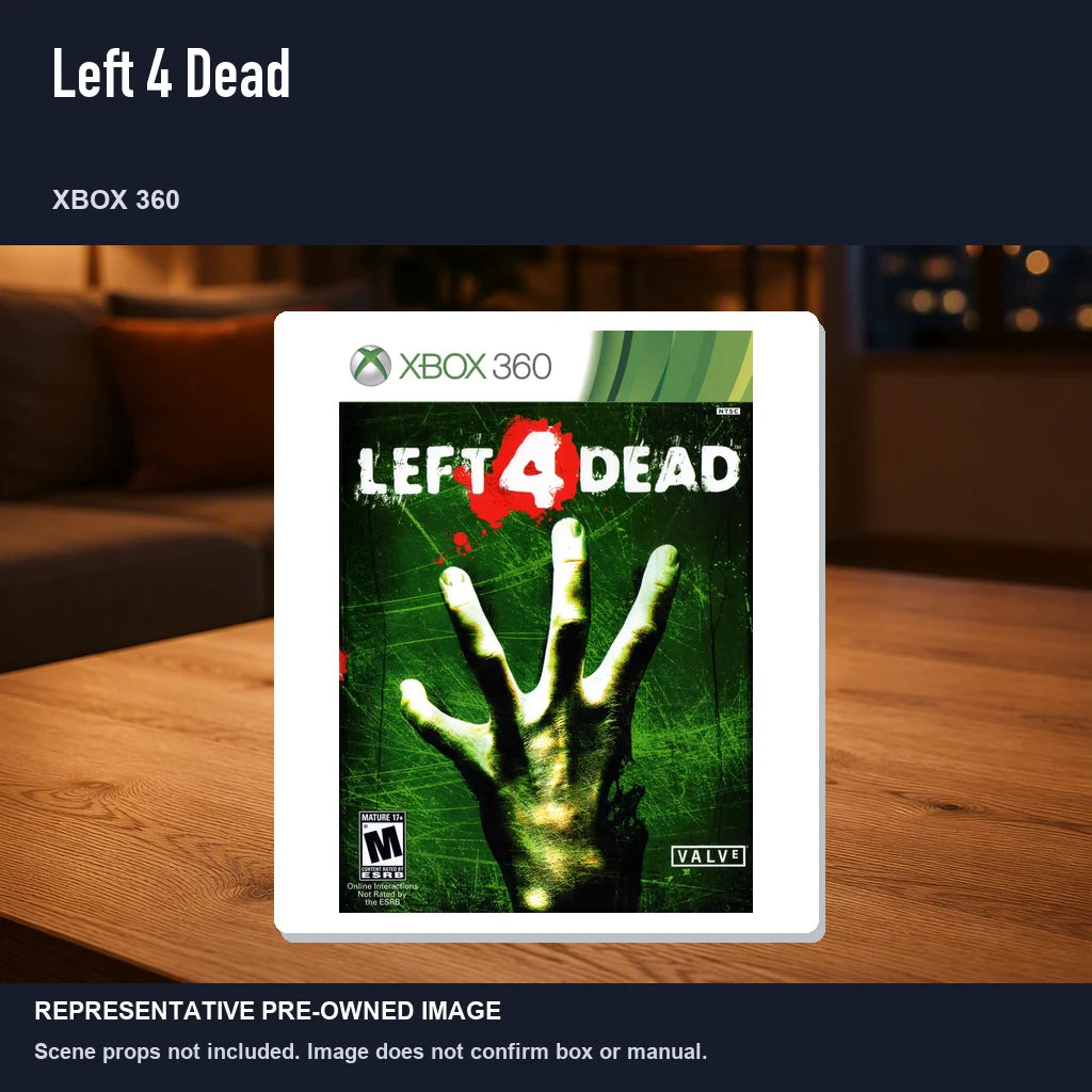 Representative pre-owned Left 4 Dead (Xbox 360), product image in a styled room scene.