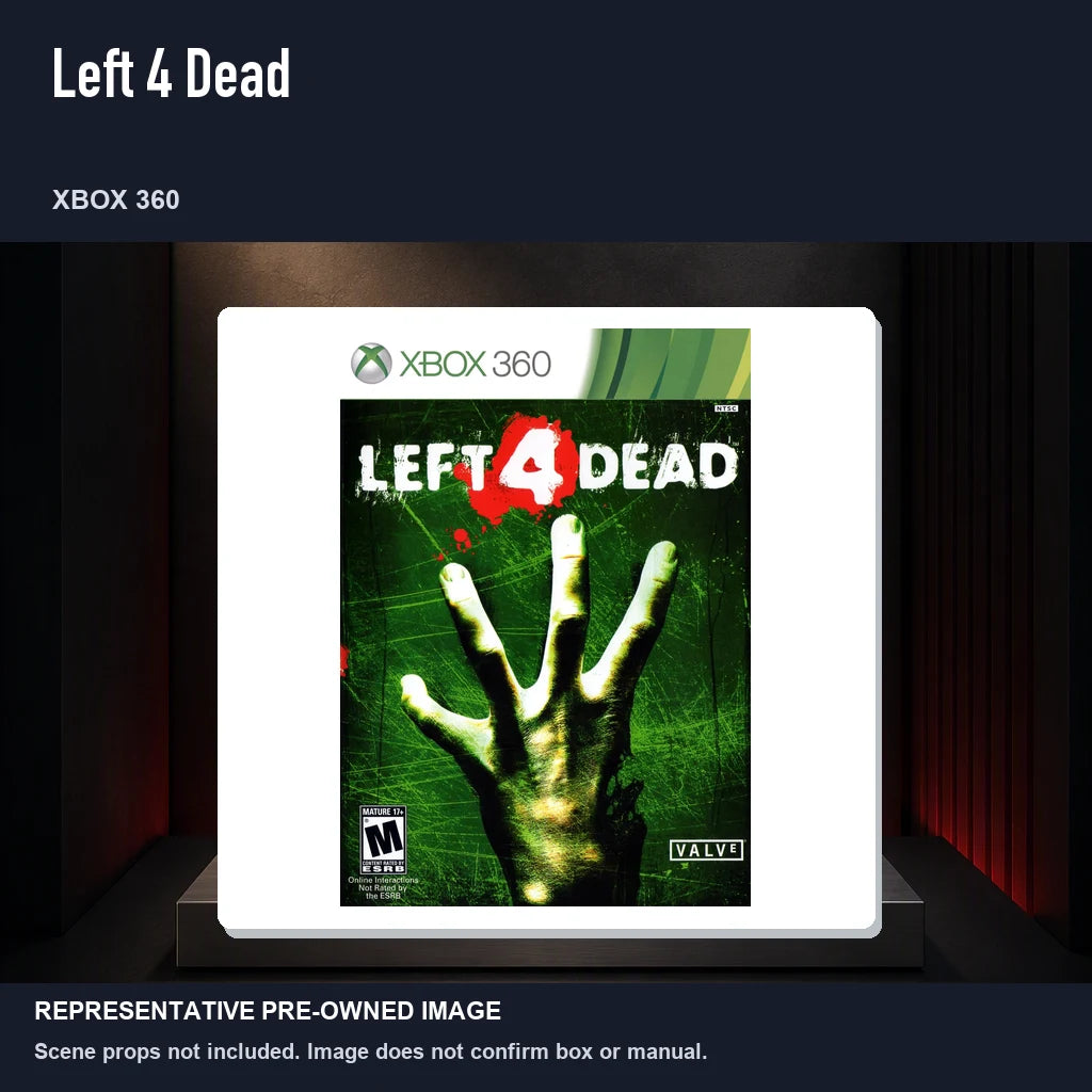 Representative pre-owned Left 4 Dead (Xbox 360), product image on a display panel.