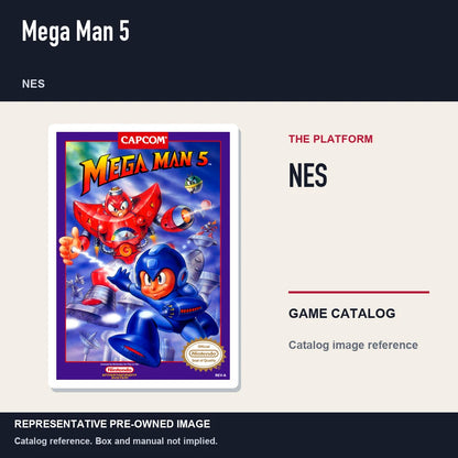 Representative pre-owned Mega Man 5 (NES), platform product layout.