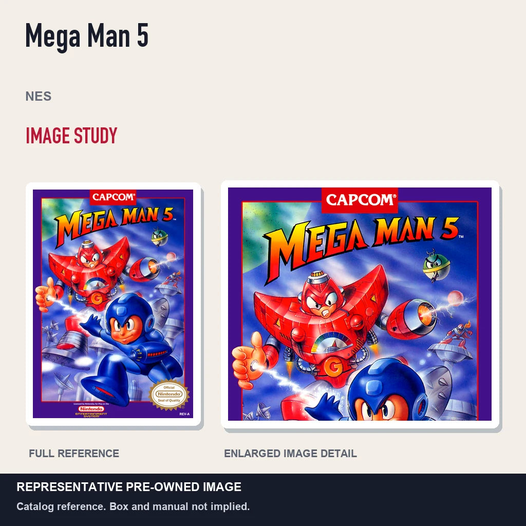 Representative pre-owned Mega Man 5 (NES), full image and detail.