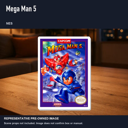 Representative pre-owned Mega Man 5 (NES), product image in a styled room scene.