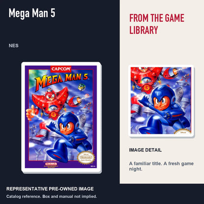 Representative pre-owned Mega Man 5 (NES), editorial image and detail.