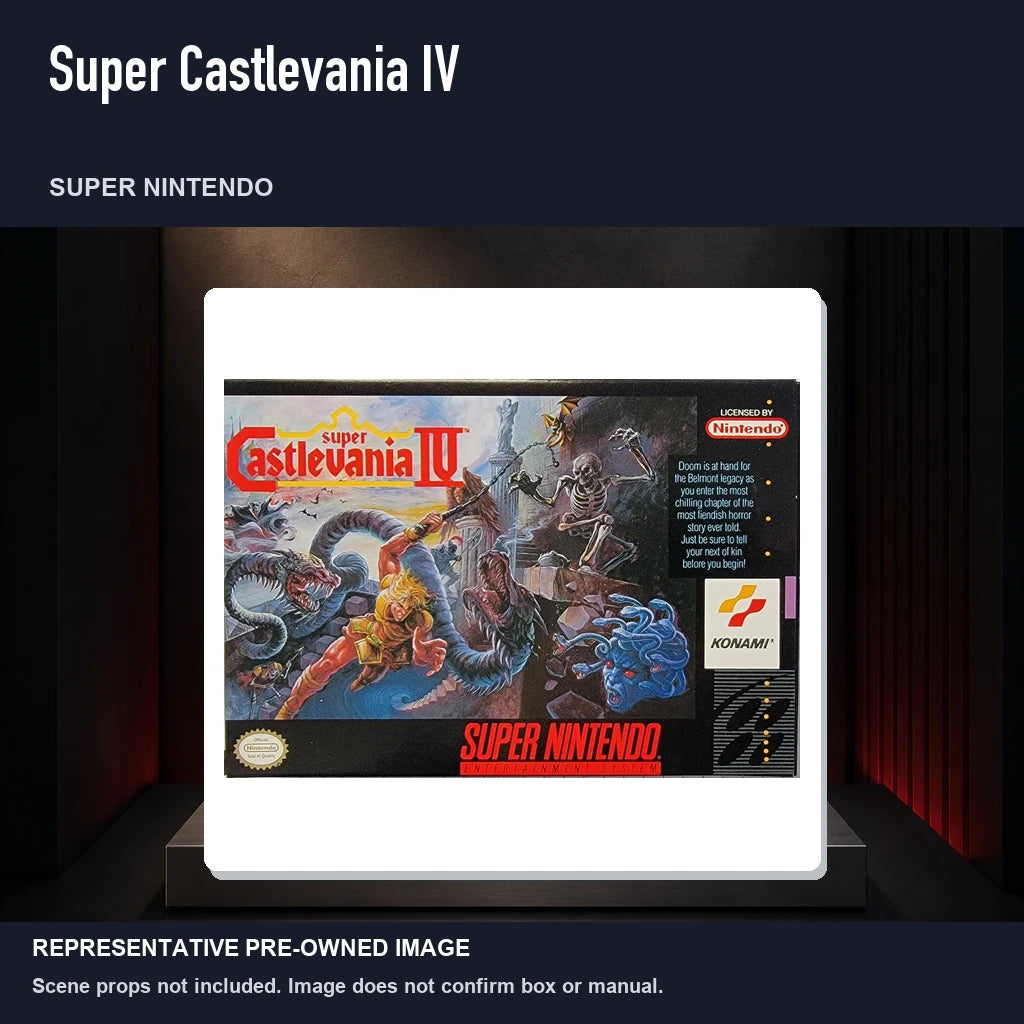 Representative pre-owned Super Castlevania IV (Super Nintendo), product image on a display panel.