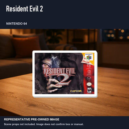 Representative pre-owned Resident Evil 2 (Nintendo 64), product image in a styled room scene.