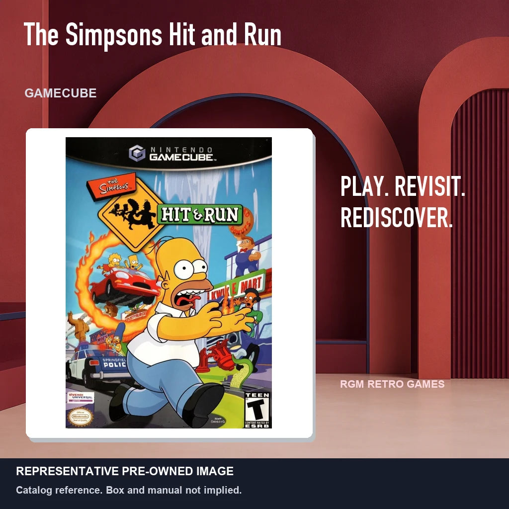 Representative pre-owned The Simpsons Hit and Run (GameCube), red retro product layout.