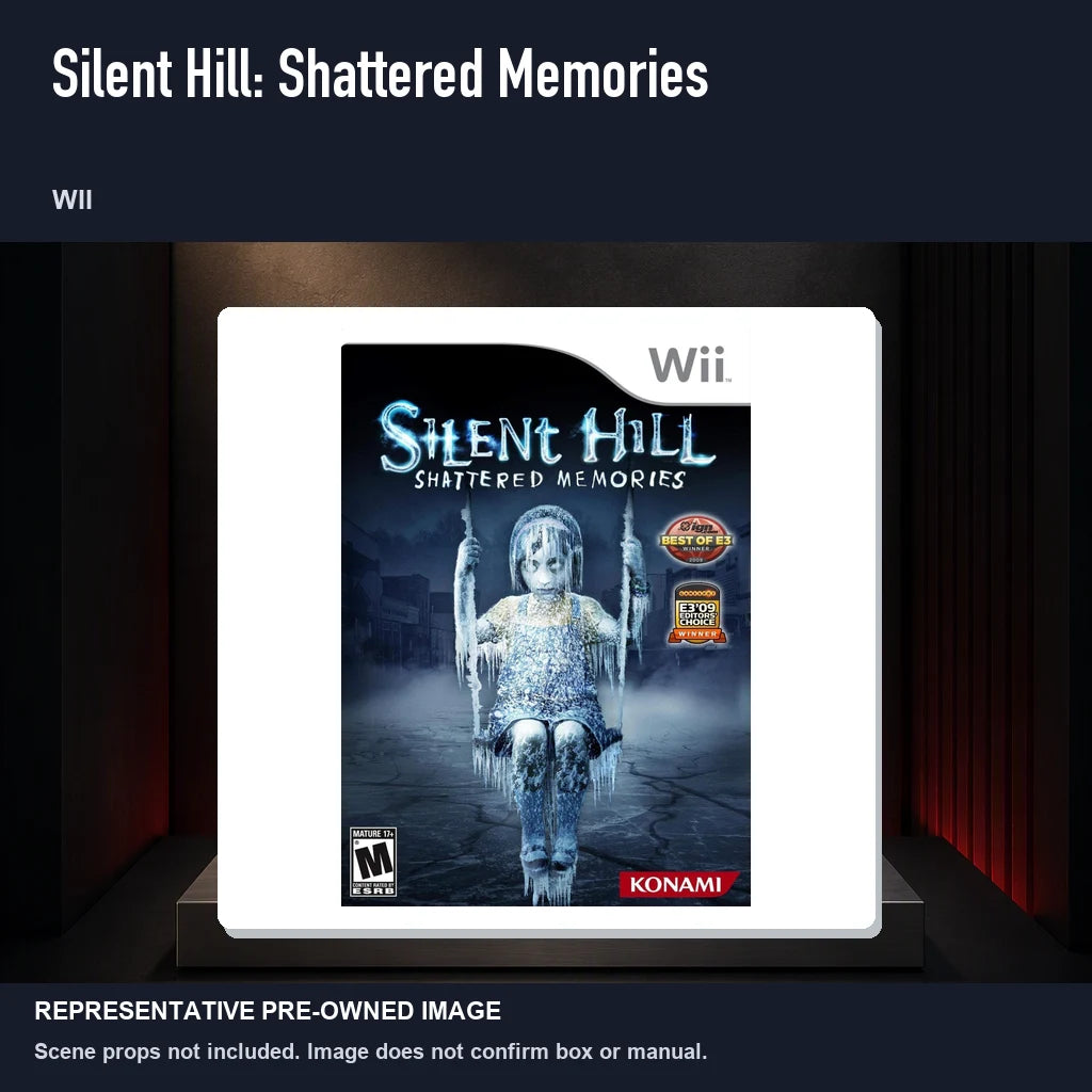 Representative pre-owned Silent Hill: Shattered Memories (Wii), product image on a display panel.