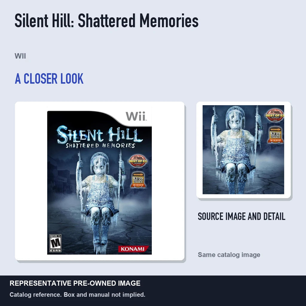 Representative pre-owned Silent Hill: Shattered Memories (Wii), full image with detail inset.