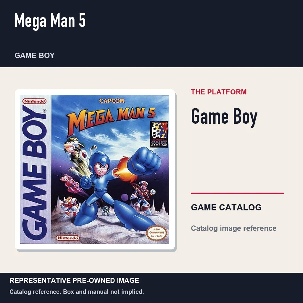 Representative pre-owned Mega Man 5 (Game Boy), platform product layout.