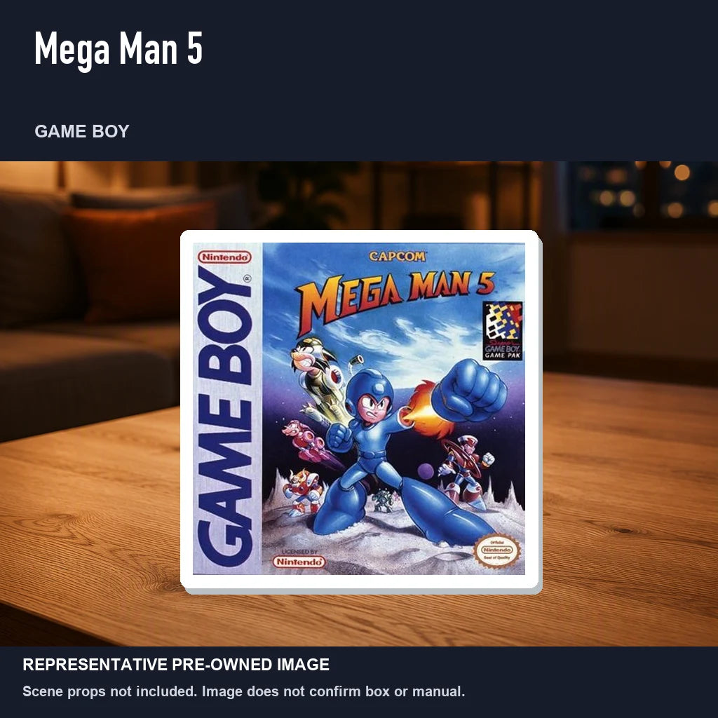 Representative pre-owned Mega Man 5 (Game Boy), product image in a styled room scene.