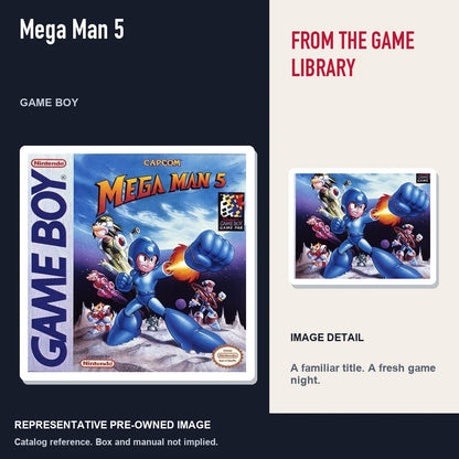 Representative pre-owned Mega Man 5 (Game Boy), editorial image and detail.