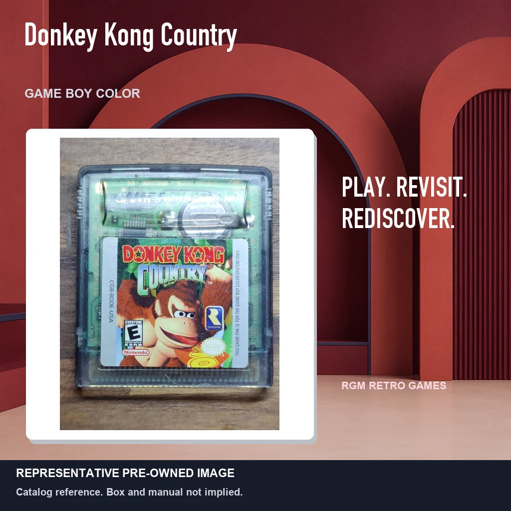 Representative pre-owned Donkey Kong Country (Game Boy Color), red retro product layout.