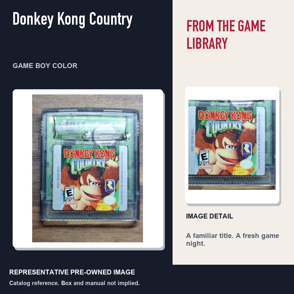 Representative pre-owned Donkey Kong Country (Game Boy Color), editorial image and detail.