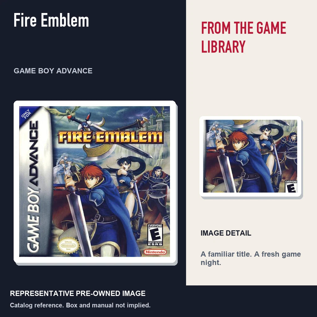 Representative pre-owned Fire Emblem (Game Boy Advance), editorial image and detail.