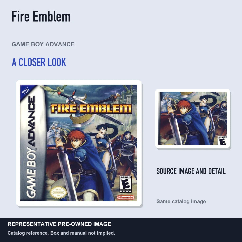 Representative pre-owned Fire Emblem (Game Boy Advance), full image with detail inset.