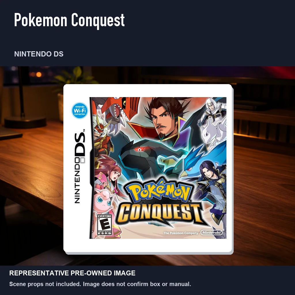 Representative pre-owned Pokemon Conquest (Nintendo DS), product image in a styled desk scene.
