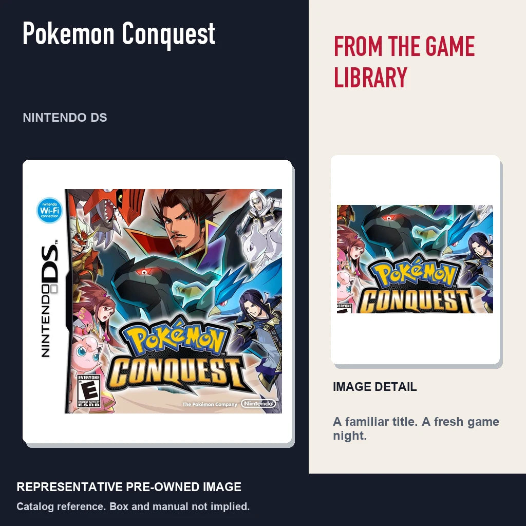 Representative pre-owned Pokemon Conquest (Nintendo DS), editorial image and detail.