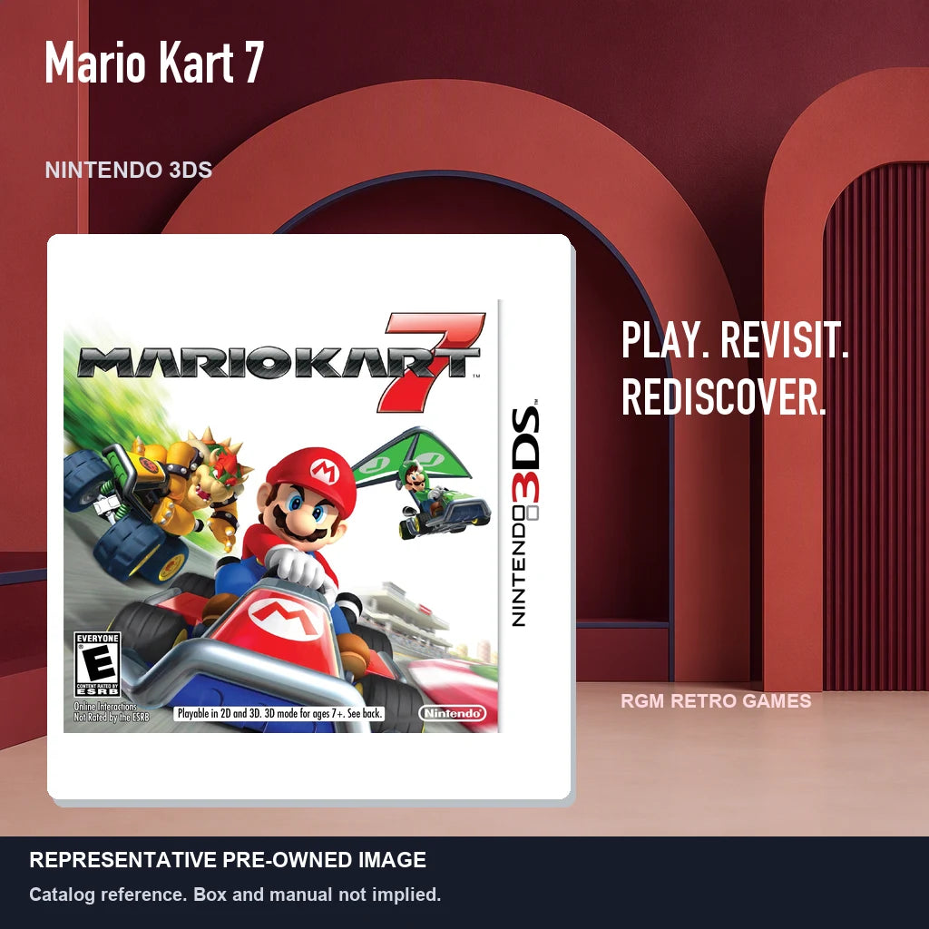 Representative pre-owned Mario Kart 7 (Nintendo 3DS), red retro product layout.
