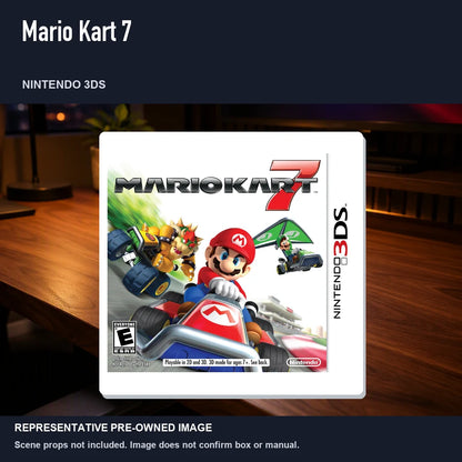Representative pre-owned Mario Kart 7 (Nintendo 3DS), product image in a styled desk scene.