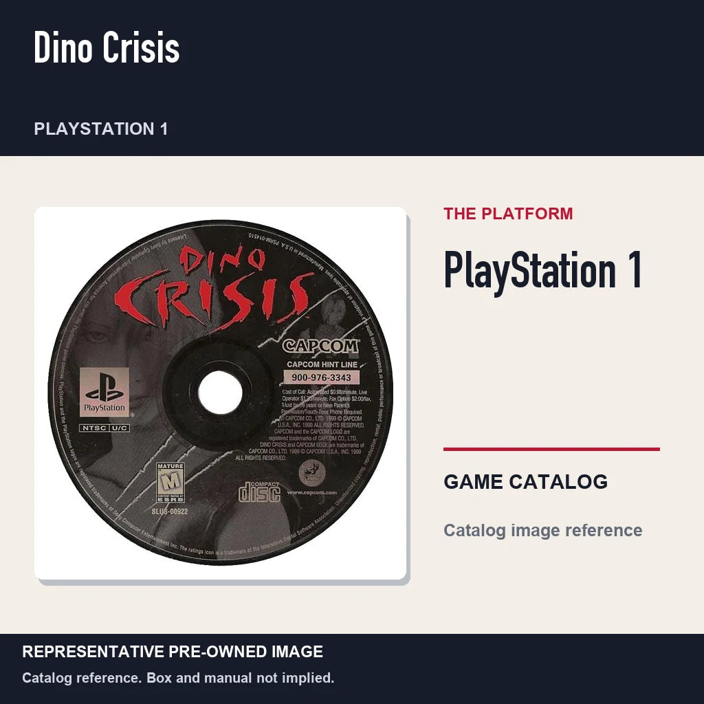 Representative pre-owned Dino Crisis (PlayStation 1), platform product layout.