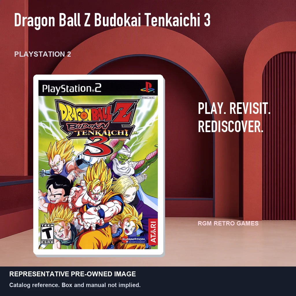 Representative pre-owned Dragon Ball Z Budokai Tenkaichi 3 (PlayStation 2), red retro product layout.