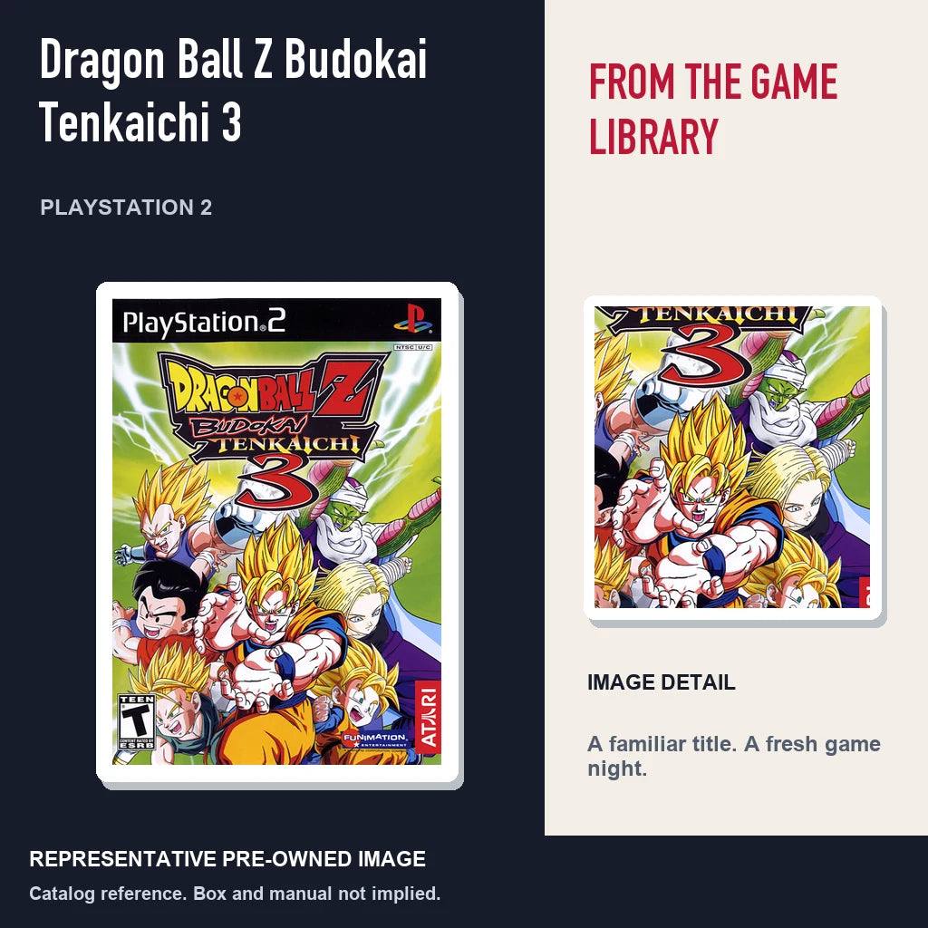 Representative pre-owned Dragon Ball Z Budokai Tenkaichi 3 (PlayStation 2), editorial image and detail.