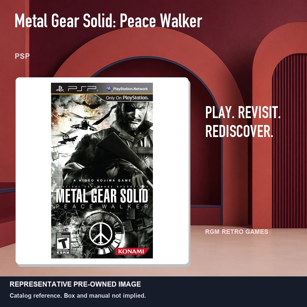 Representative pre-owned Metal Gear Solid: Peace Walker (PSP), red retro product layout.