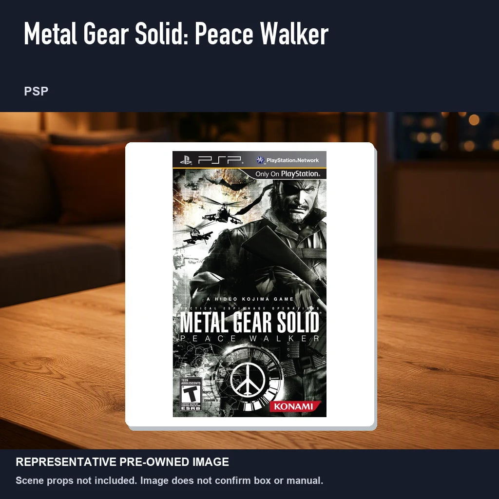 Representative pre-owned Metal Gear Solid: Peace Walker (PSP), product image in a styled room scene.