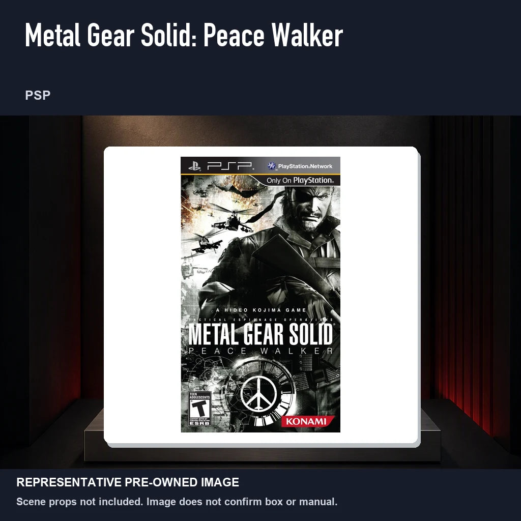 Representative pre-owned Metal Gear Solid: Peace Walker (PSP), product image on a display panel.