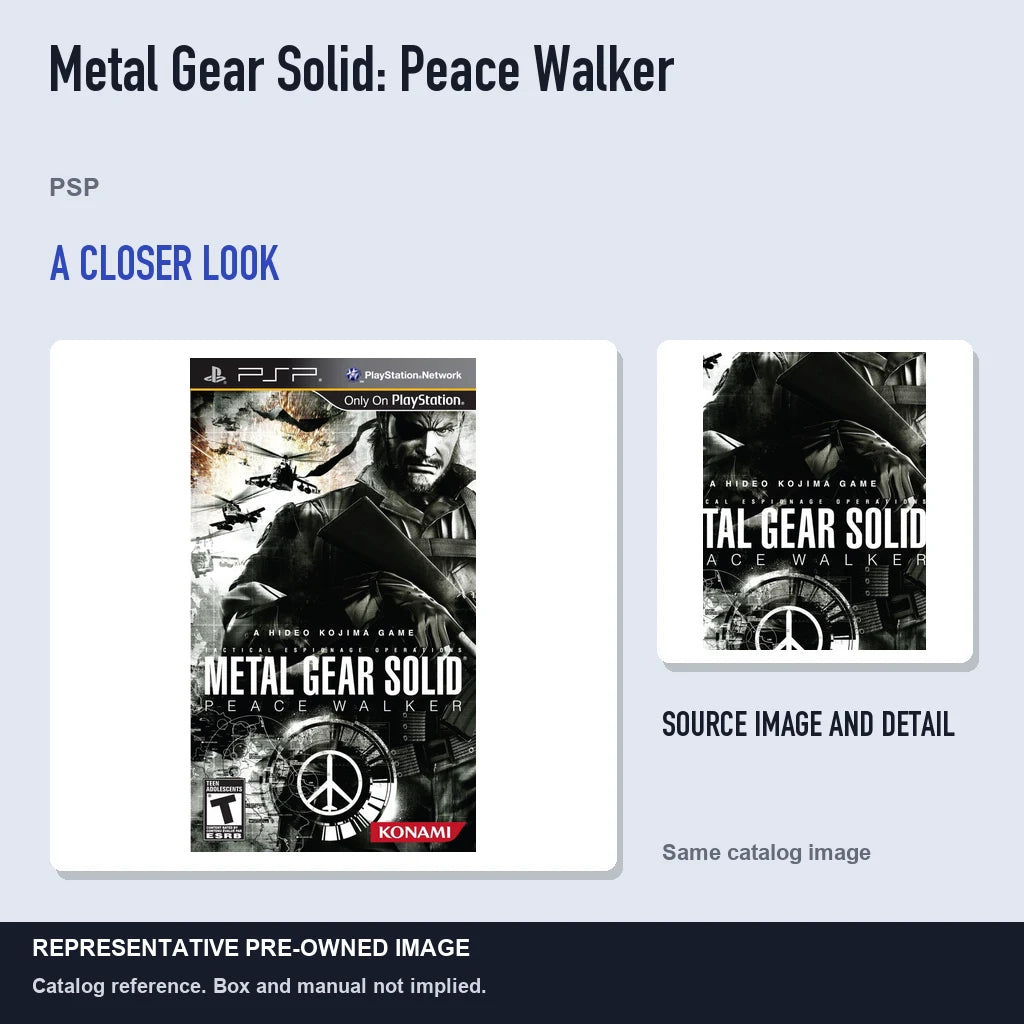 Representative pre-owned Metal Gear Solid: Peace Walker (PSP), full image with detail inset.