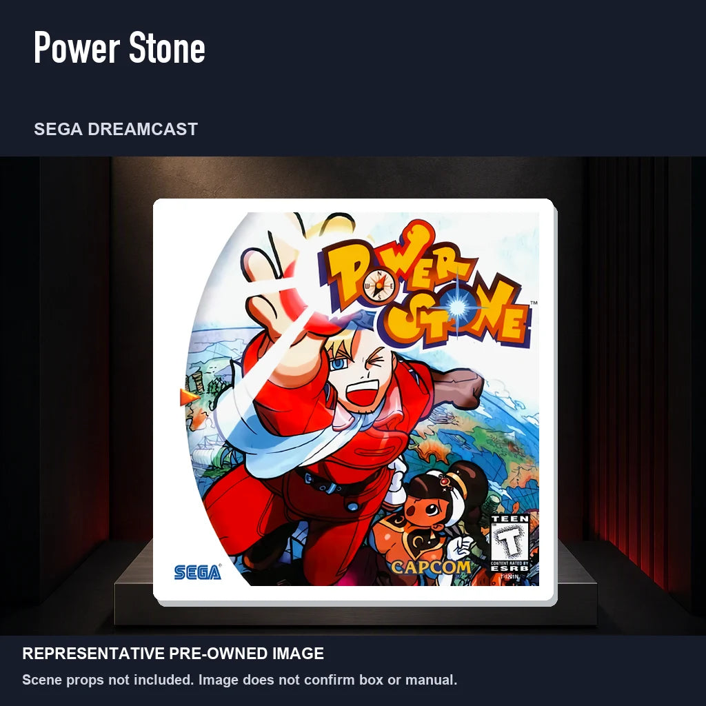 Representative pre-owned Power Stone (Sega Dreamcast), product image on a display panel.
