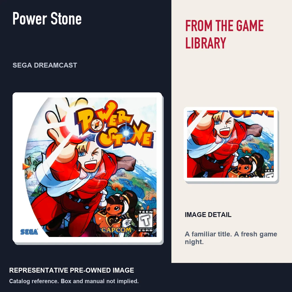 Representative pre-owned Power Stone (Sega Dreamcast), editorial image and detail.