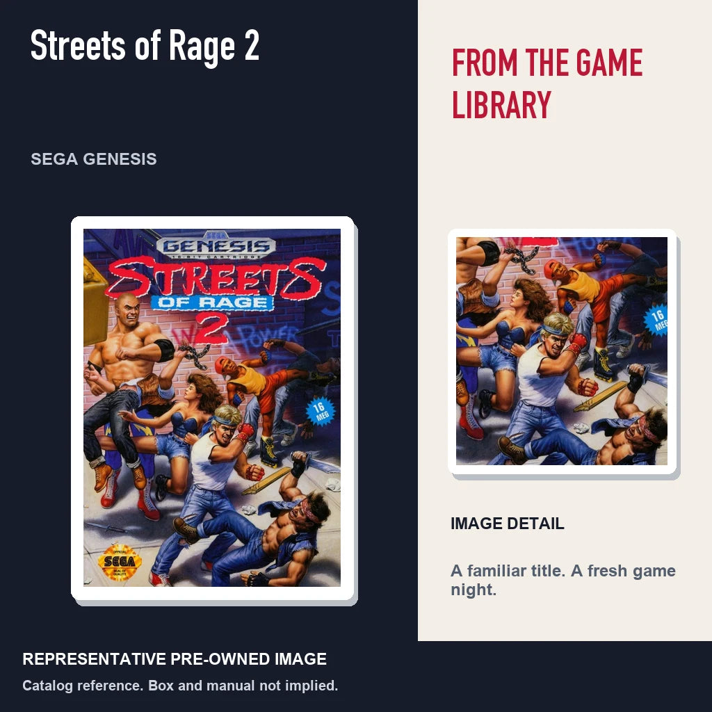 Representative pre-owned Streets of Rage 2 (Sega Genesis), editorial image and detail.