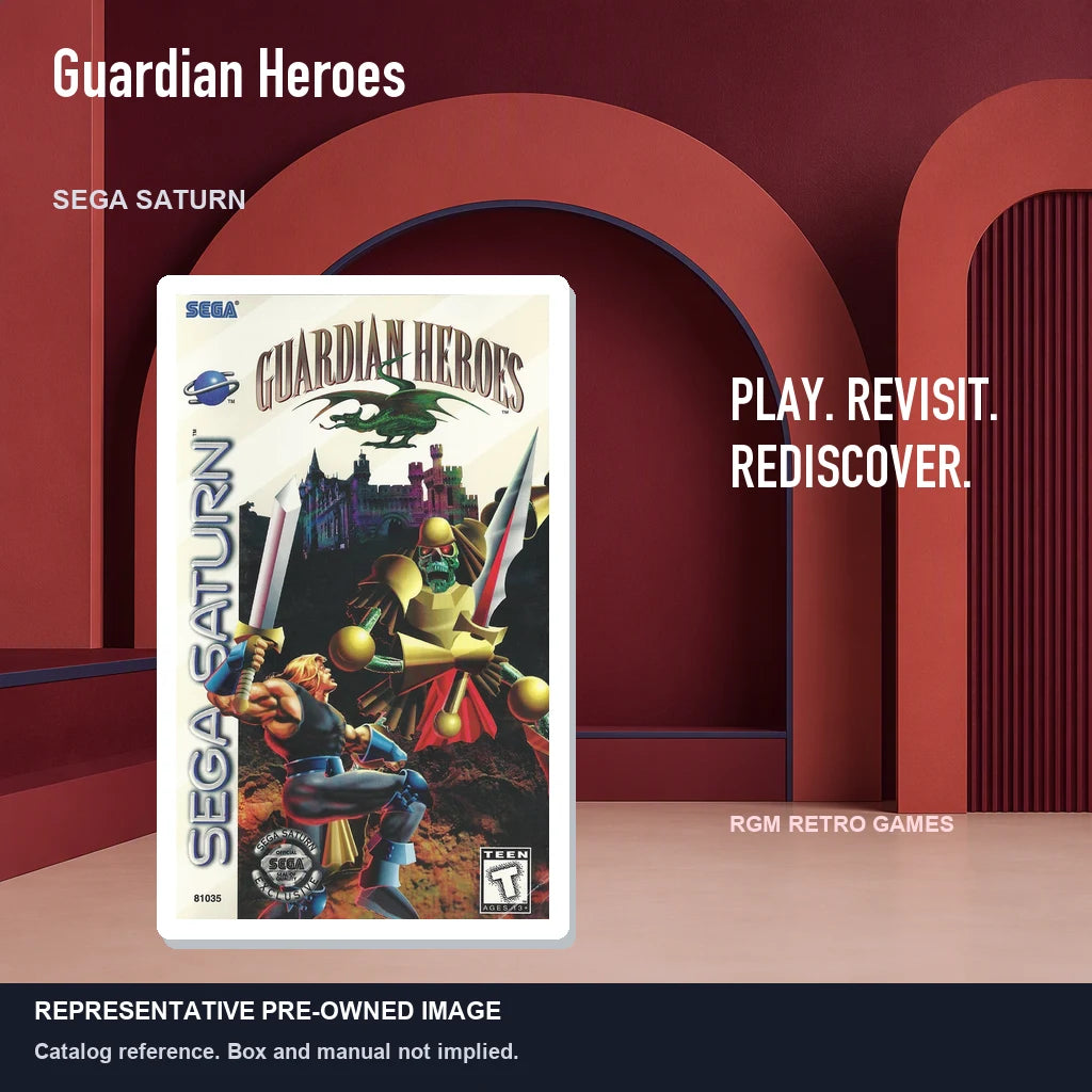 Representative pre-owned Guardian Heroes (Sega Saturn), red retro product layout.