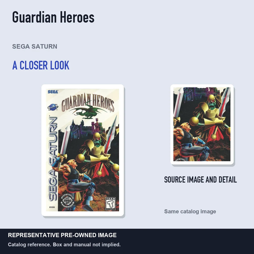 Representative pre-owned Guardian Heroes (Sega Saturn), full image with detail inset.