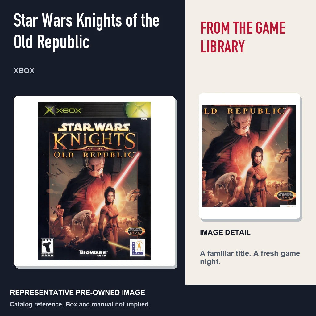 Representative pre-owned Star Wars Knights of the Old Republic (Xbox), editorial image and detail.