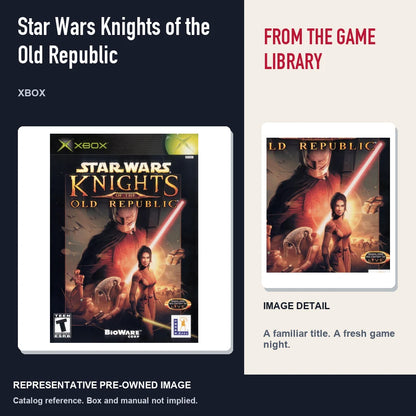 Representative pre-owned Star Wars Knights of the Old Republic (Xbox), editorial image and detail.