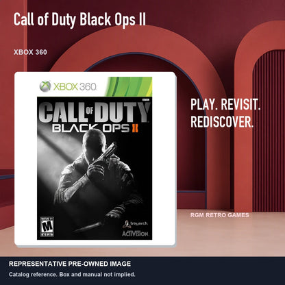 Representative pre-owned Call of Duty Black Ops II (Xbox 360), red retro product layout.