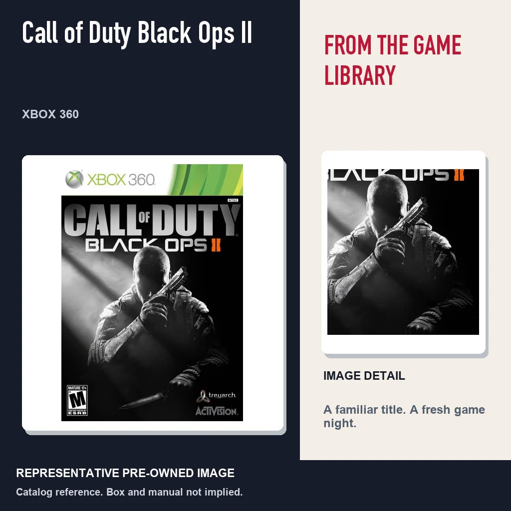 Representative pre-owned Call of Duty Black Ops II (Xbox 360), editorial image and detail.