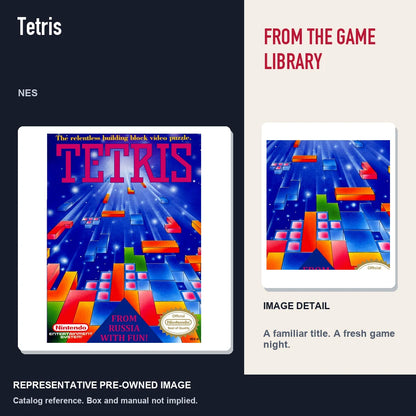 Representative pre-owned Tetris (NES), editorial image and detail.