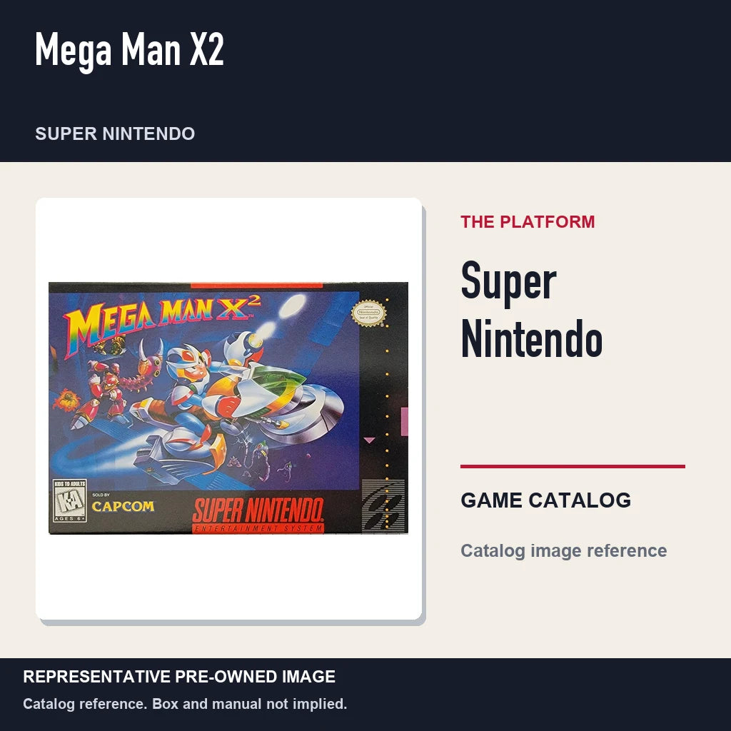 Representative pre-owned Mega Man X2 (Super Nintendo), platform product layout.