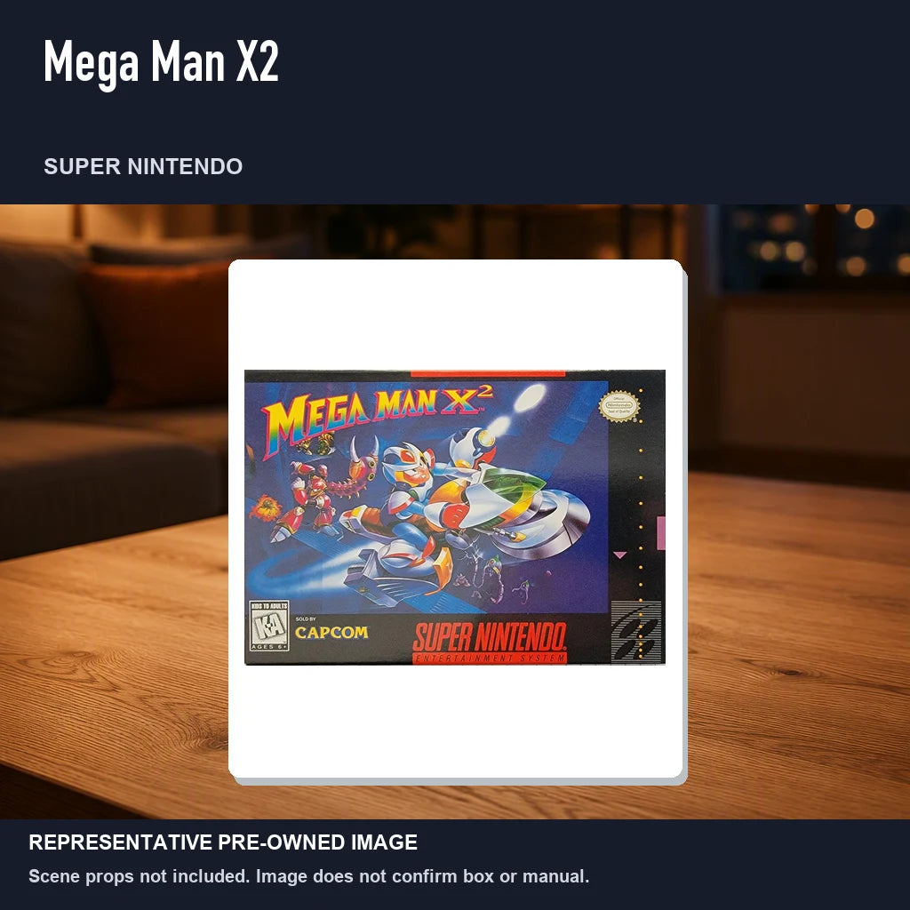 Representative pre-owned Mega Man X2 (Super Nintendo), product image in a styled room scene.