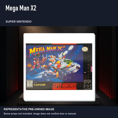 Representative pre-owned Mega Man X2 (Super Nintendo), product image on a display panel.