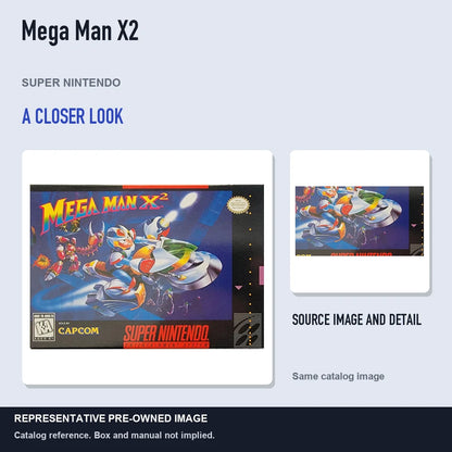 Representative pre-owned Mega Man X2 (Super Nintendo), full image with detail inset.