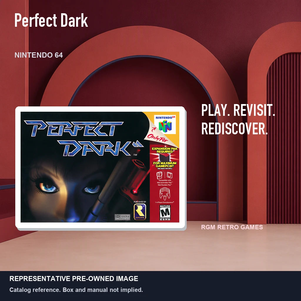 Representative pre-owned Perfect Dark (Nintendo 64), red retro product layout.