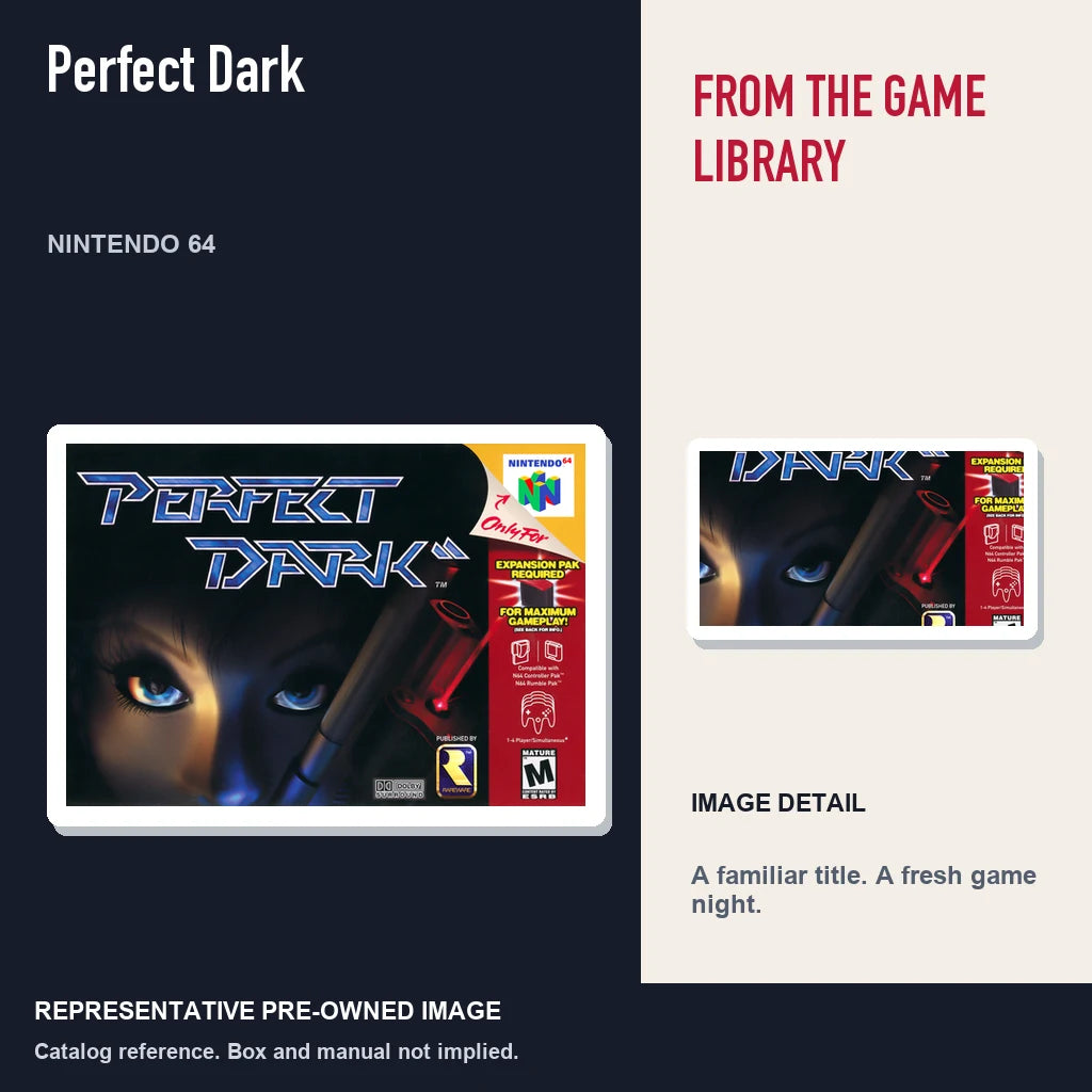 Representative pre-owned Perfect Dark (Nintendo 64), editorial image and detail.
