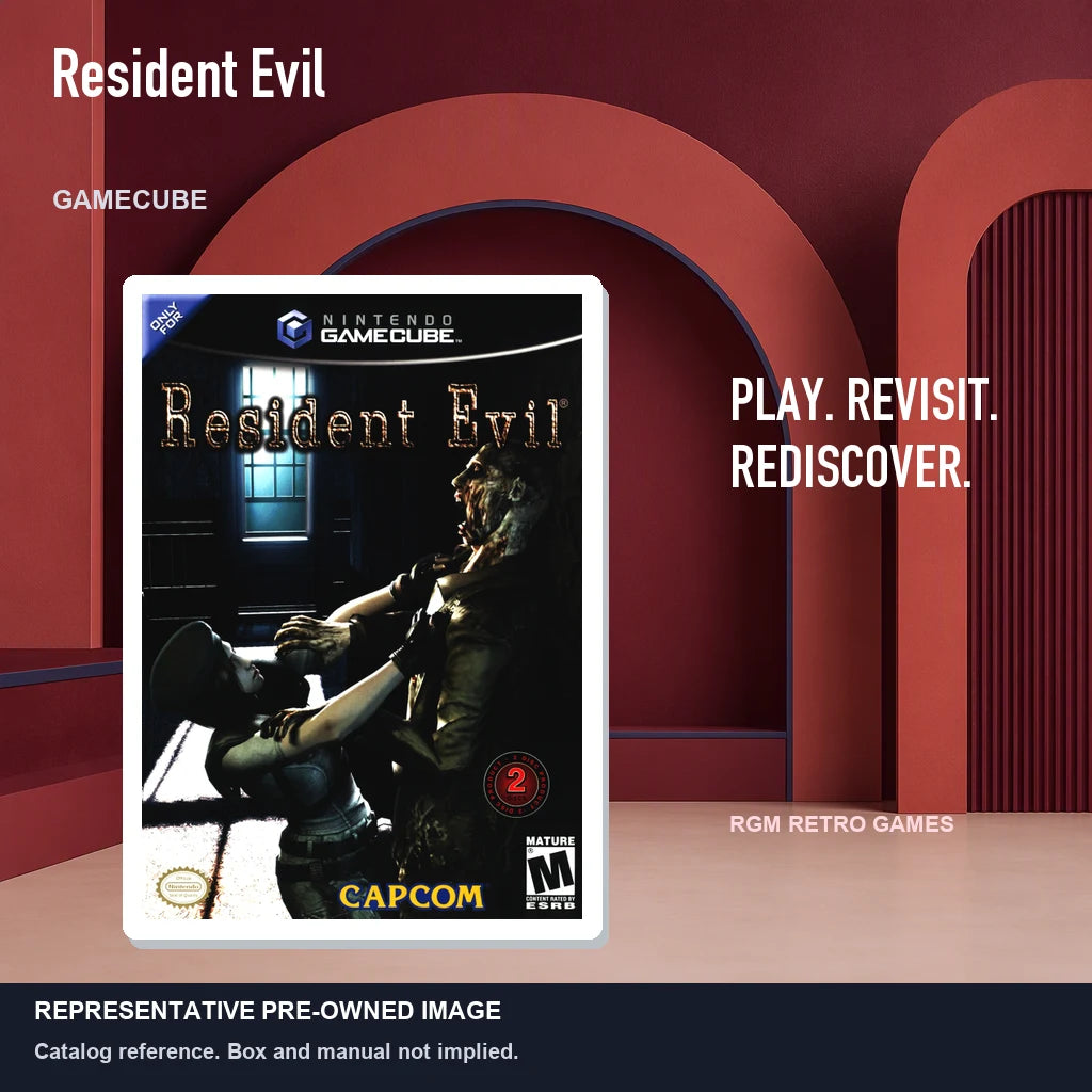 Representative pre-owned Resident Evil (GameCube), red retro product layout.