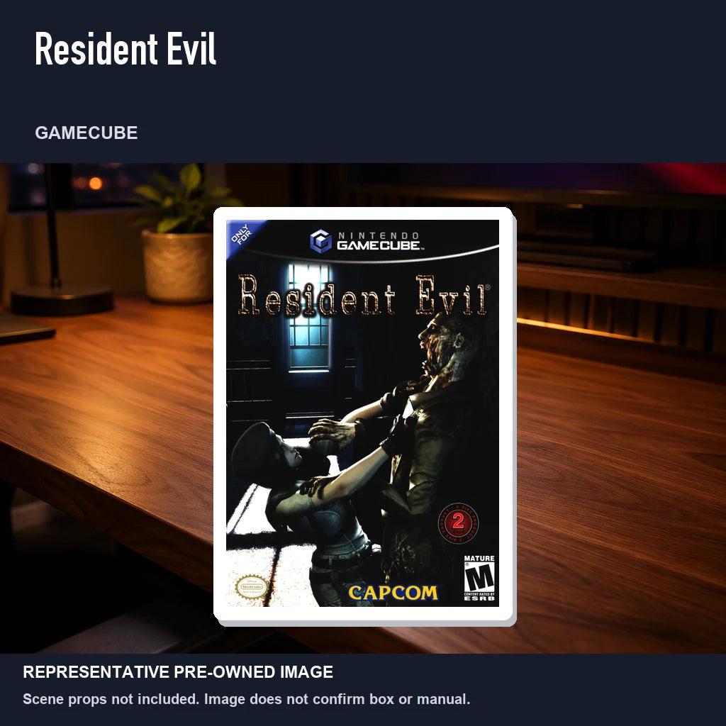 Representative pre-owned Resident Evil (GameCube), product image in a styled desk scene.
