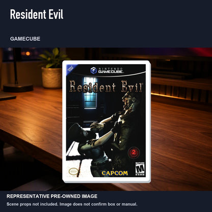 Representative pre-owned Resident Evil (GameCube), product image in a styled desk scene.