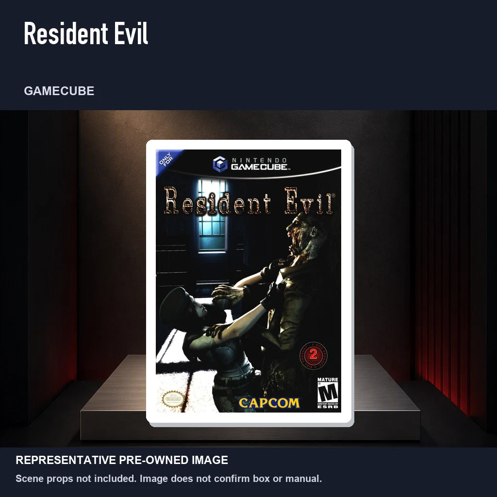 Representative pre-owned Resident Evil (GameCube), product image on a display panel.