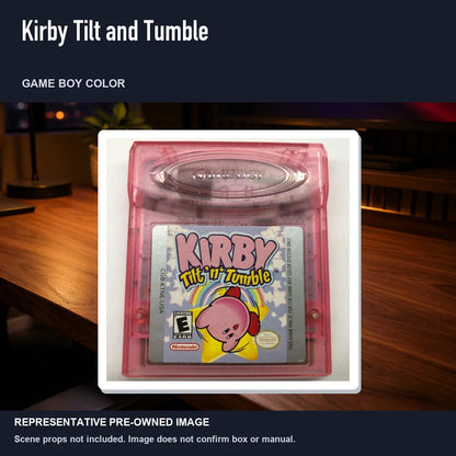 Representative pre-owned Kirby Tilt and Tumble (Game Boy Color), product image in a styled desk scene.